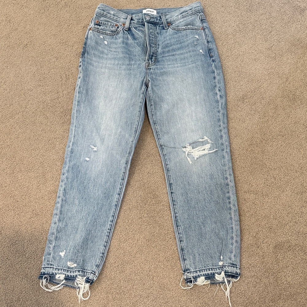 Pistola Charlie High Rise Straight Distressed Jean Size 27 Scenic Wash